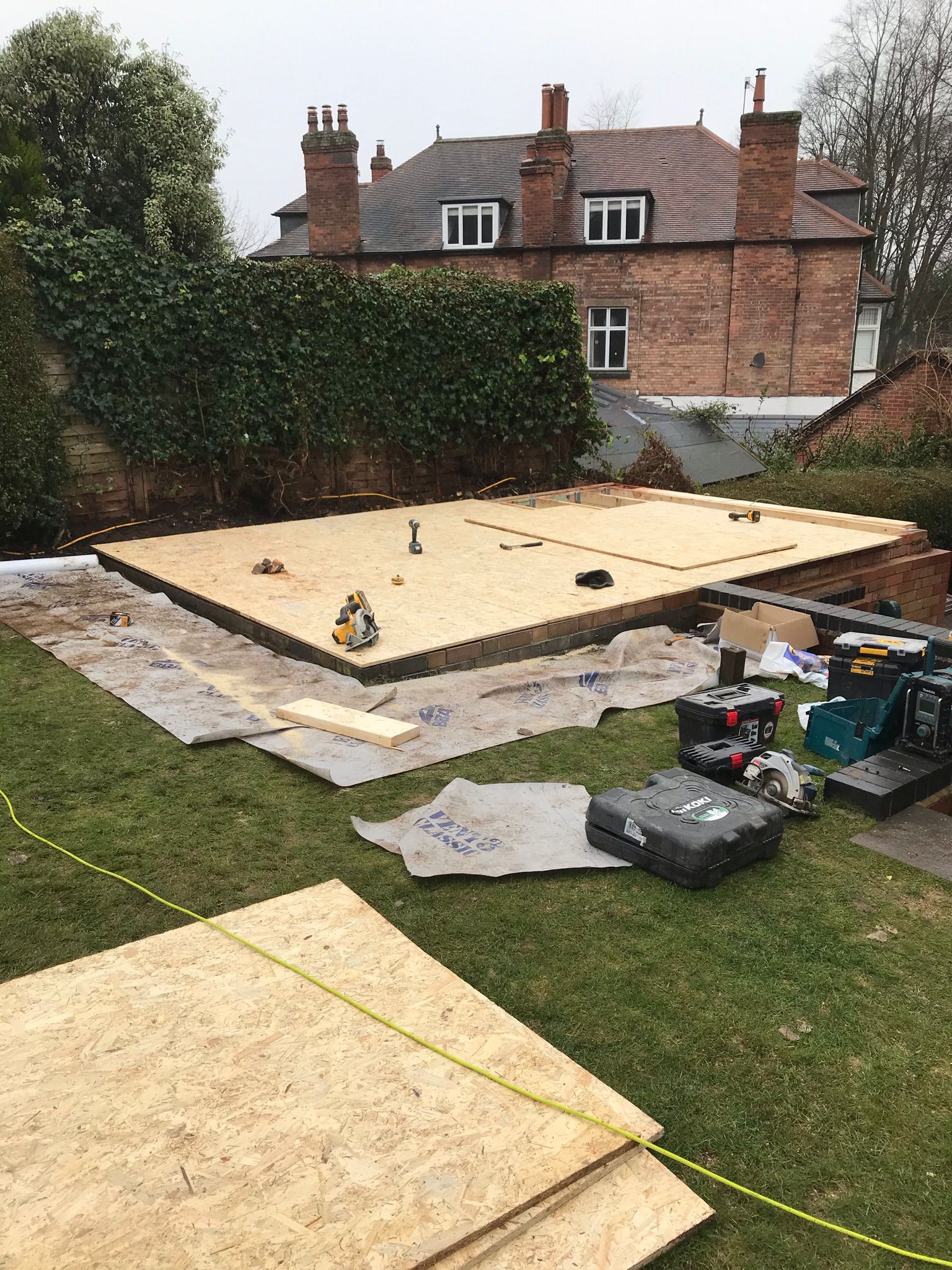 Flat roof deck being built