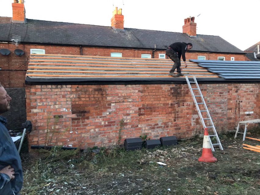 Roof timber lath in progress